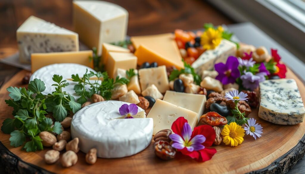 cheese board with garnishes